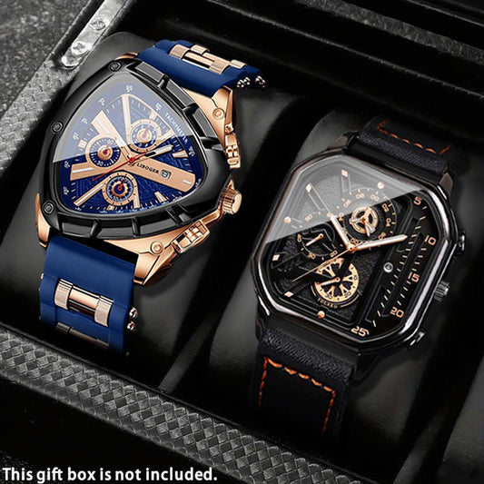 Men's Watch - 's 2-Piece Set Triangle Dial Silicone Strap & Retro Square Dial Faux - product detail view 2
