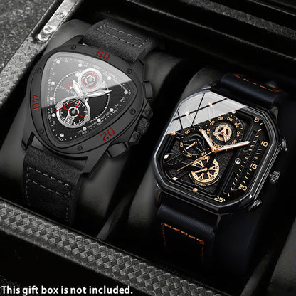 Men's Watch - 's 2-Piece Set Triangle Dial Silicone Strap & Retro Square Dial Faux - product detail view 13