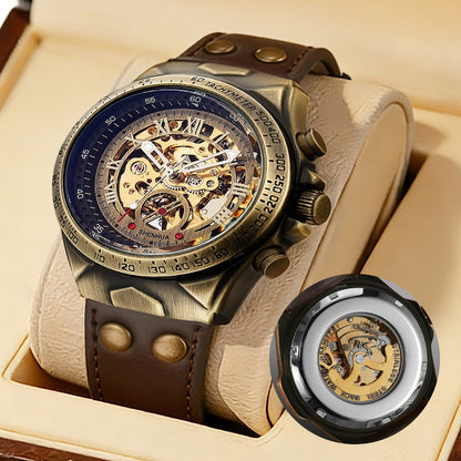 Men's Watch - 's Automatic Mechanical Skeleton Retro Roman Numeral Hollow Dial Leather - main product view