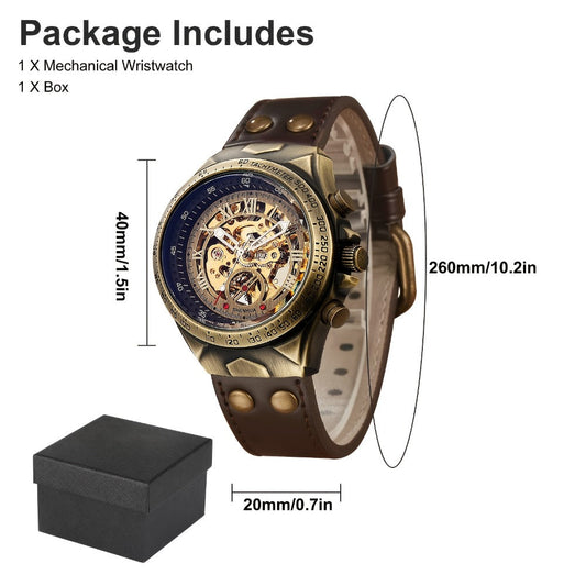 Men's Watch - 's Automatic Mechanical Skeleton Retro Roman Numeral Hollow Dial Leather - product detail view 2