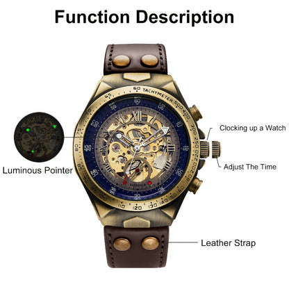 Men's Watch - 's Automatic Mechanical Skeleton Retro Roman Numeral Hollow Dial Leather - product detail view 4
