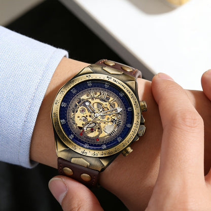 Men's Watch - 's Automatic Mechanical Skeleton Retro Roman Numeral Hollow Dial Leather - product detail view 6