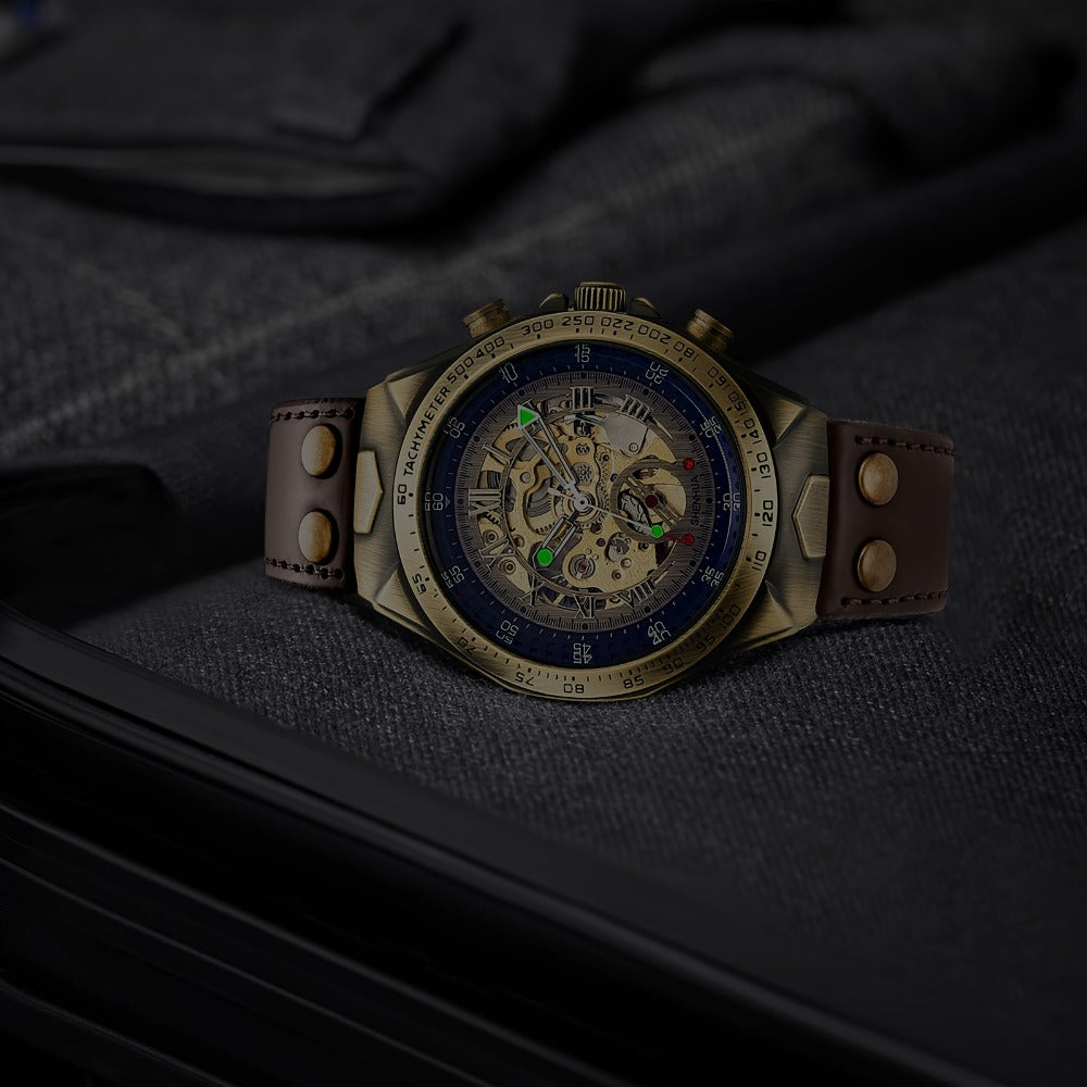 Men's Watch - 's Automatic Mechanical Skeleton Retro Roman Numeral Hollow Dial Leather - product detail view 7
