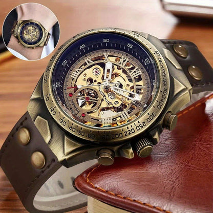 Men's Watch - 's Automatic Mechanical Skeleton Retro Roman Numeral Hollow Dial Leather - product detail view 9