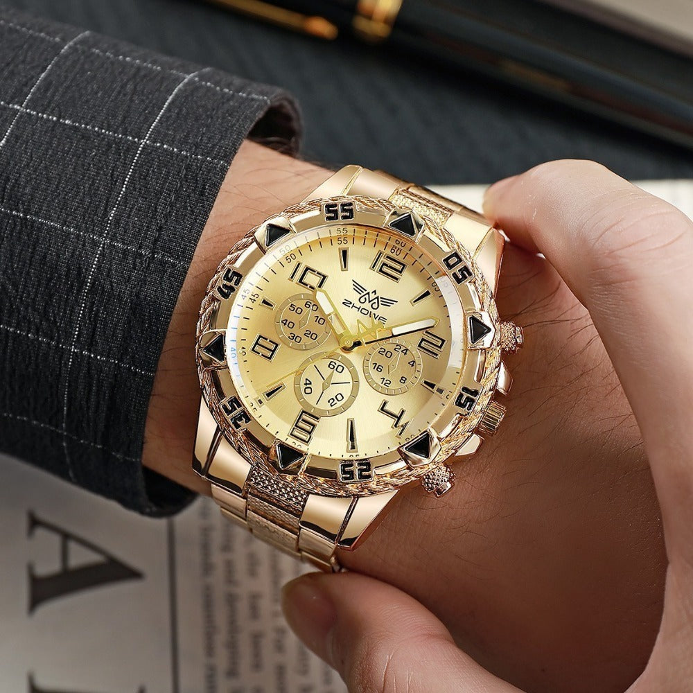 Men's Watch - 's Chunky Sport Gold & Silver Plated Chronograph-Style Bold Case, Blue - product detail view 4