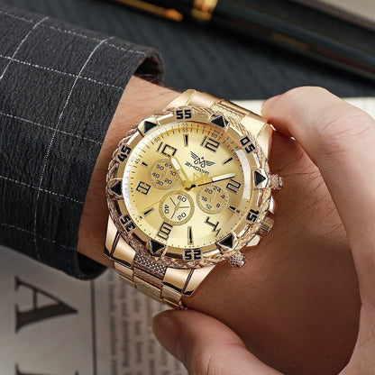 Men's Watch - 's Chunky Sport Gold & Silver Plated Chronograph-Style Bold Case, Blue - product detail view 4