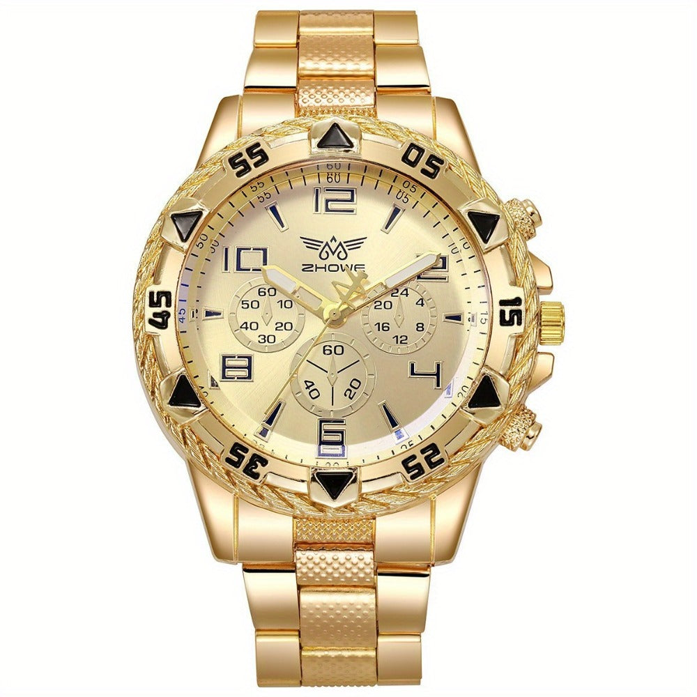 Men's Watch - 's Chunky Sport Gold & Silver Plated Chronograph-Style Bold Case, Blue - product detail view 5