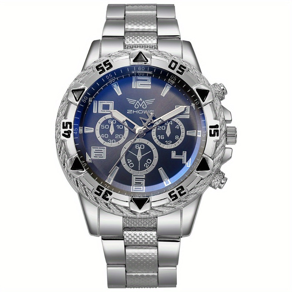 Men's Watch - 's Chunky Sport Gold & Silver Plated Chronograph-Style Bold Case, Blue - product detail view 7