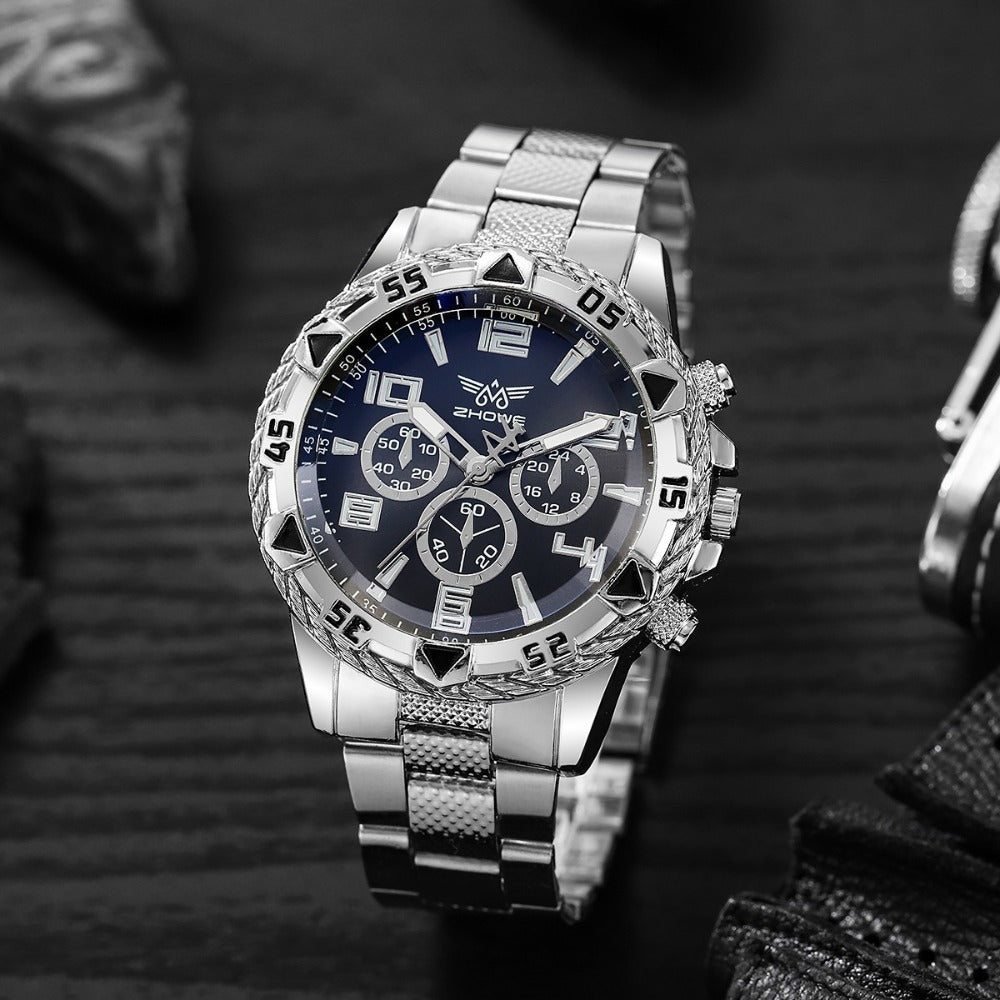Men's Watch - 's Chunky Sport Gold & Silver Plated Chronograph-Style Bold Case, Blue - product detail view 10