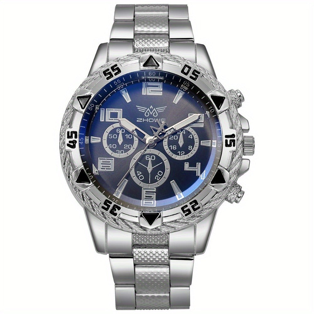 Men's Watch - 's Chunky Sport Gold & Silver Plated Chronograph-Style Bold Case, Blue - product detail view 11