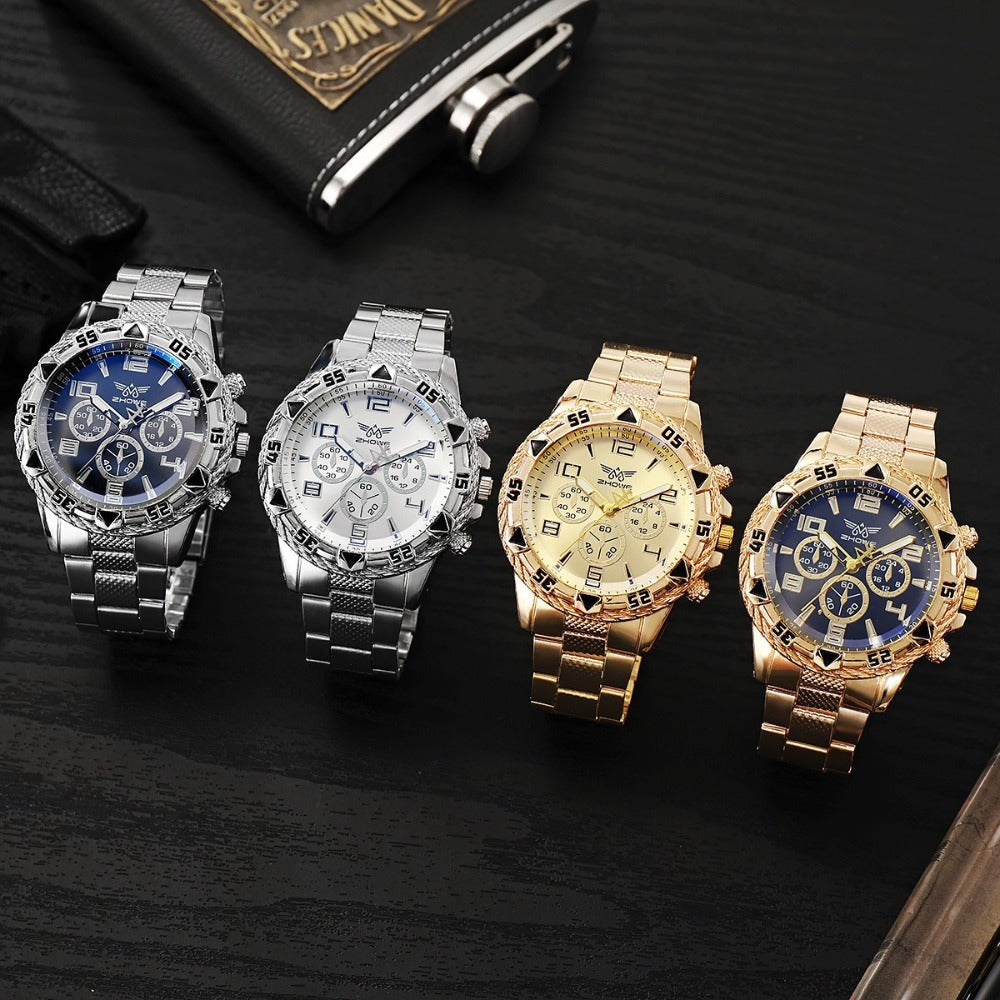 Men's Watch - 's Chunky Sport Gold & Silver Plated Chronograph-Style Bold Case, Blue - product detail view 12