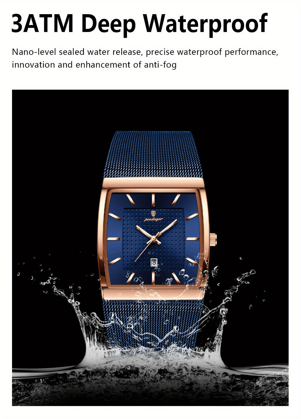 Men's Watch - 's Waterproof Fashion 3ATM Water Resistant, Stainless Steel Mesh Band - product detail view 30