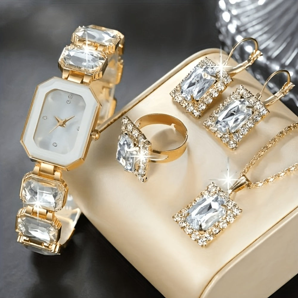 Women's Watch - Square Rhinestone & Jewelry Set for 5pcs - Light Luxury Alloy Chain - product detail view 2