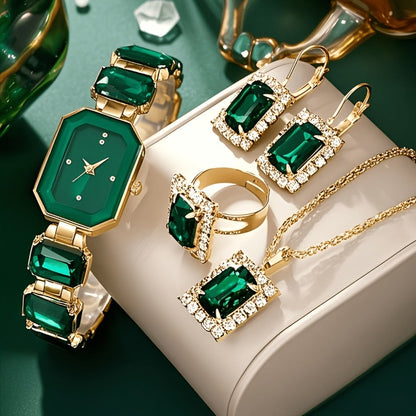 Women's Watch - Square Rhinestone & Jewelry Set for 5pcs - Light Luxury Alloy Chain - product detail view 3