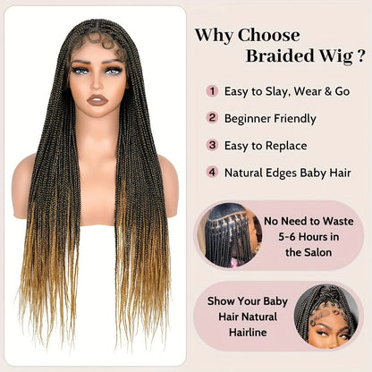Women's Wig - Box Braided Full Lace 28 Inch Handmade for - No Knots Knotless Braids - product detail view 4