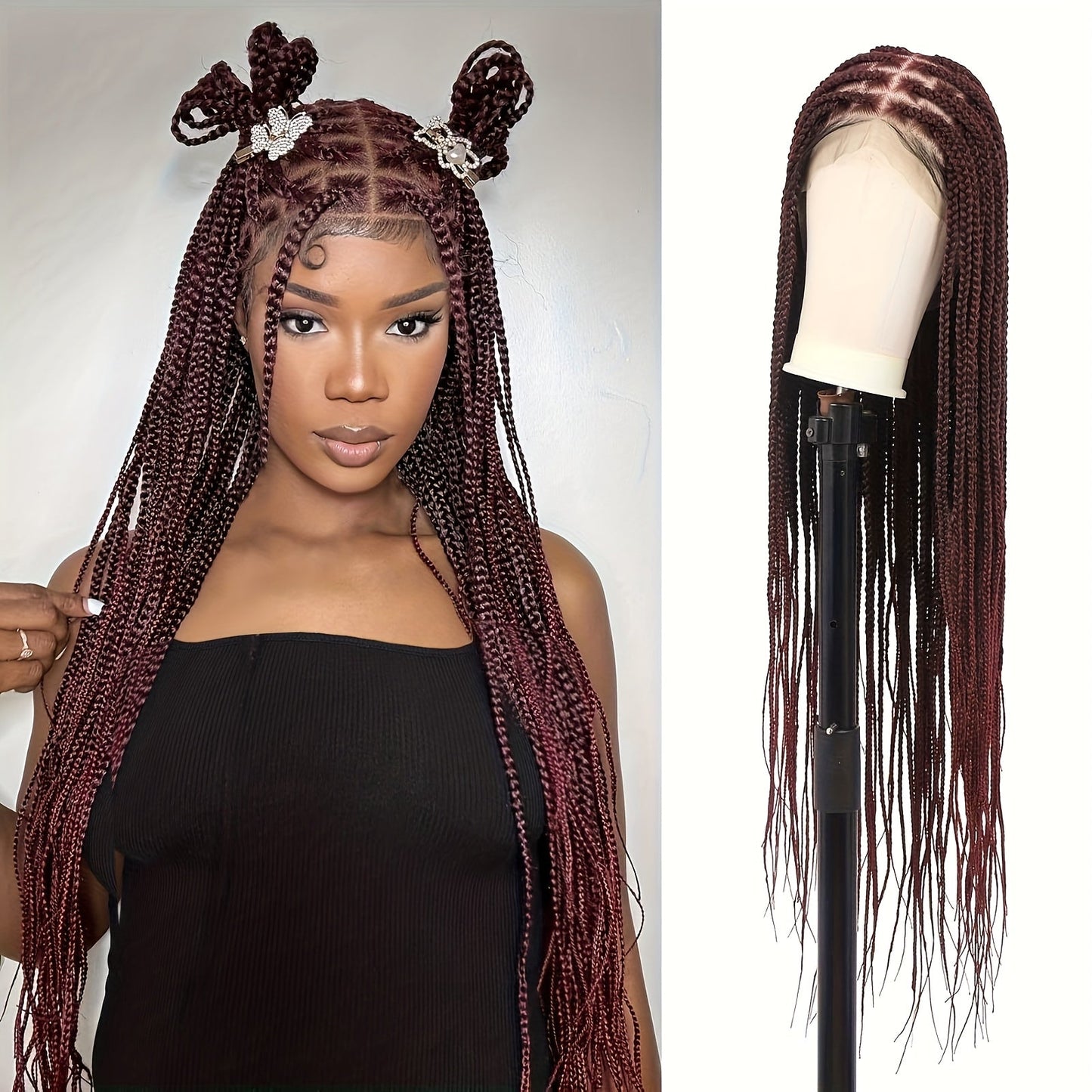Women's Wig - Box Braided Full Lace 28 Inch Handmade for - No Knots Knotless Braids - product detail view 12