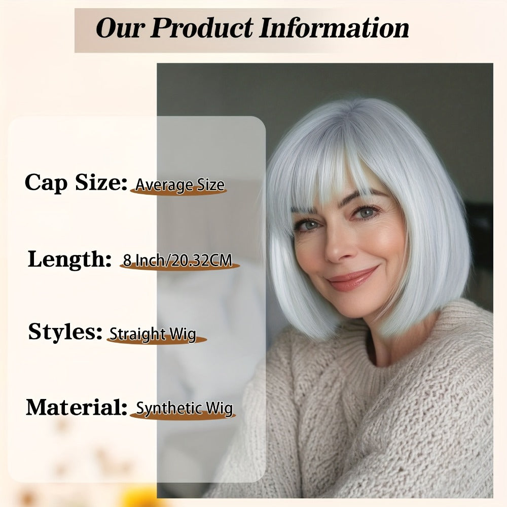 Women's Wig - Gray Short Straight 8 Inch with Bangs for - Silvery Grey Bob for Cosplay - product detail view 2