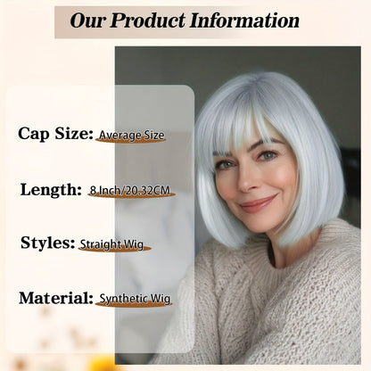 Women's Wig - Gray Short Straight 8 Inch with Bangs for - Silvery Grey Bob for Cosplay - product detail view 2