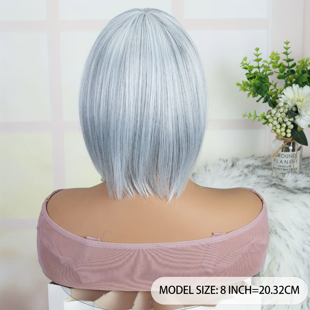 Women's Wig - Gray Short Straight 8 Inch with Bangs for - Silvery Grey Bob for Cosplay - product detail view 5