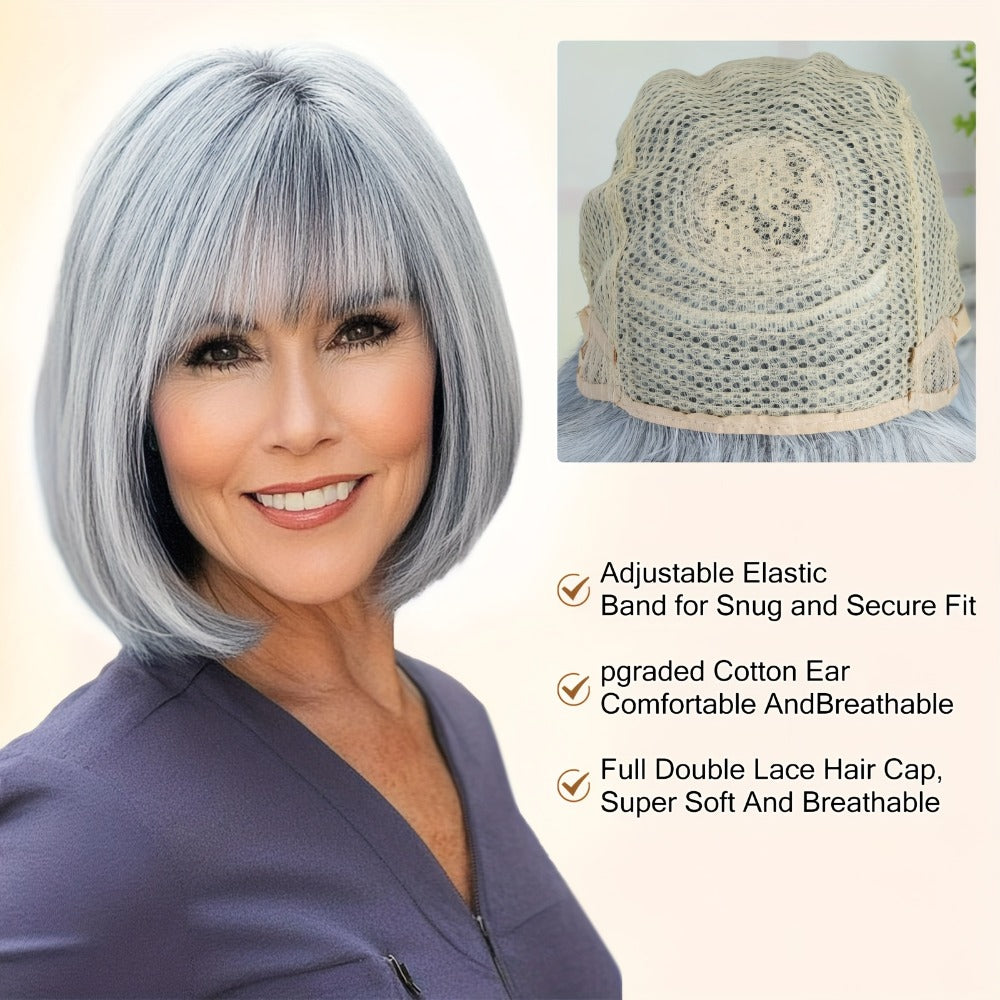 Women's Wig - Gray Short Straight 8 Inch with Bangs for - Silvery Grey Bob for Cosplay - product detail view 6