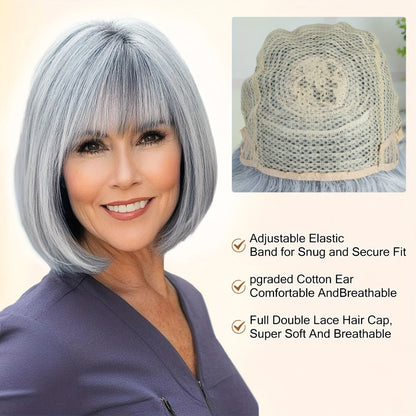 Women's Wig - Gray Short Straight 8 Inch with Bangs for - Silvery Grey Bob for Cosplay - product detail view 6