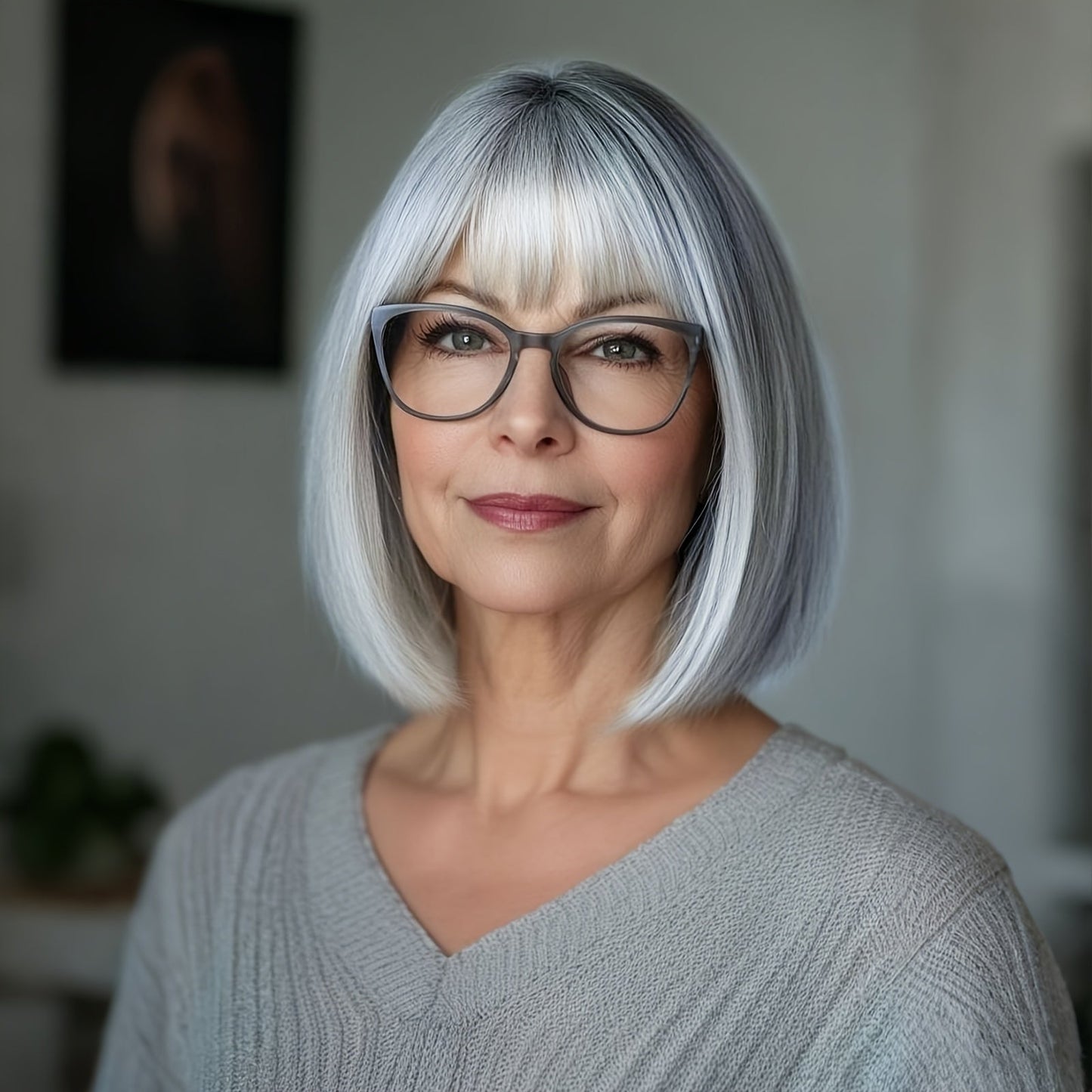 Women's Wig - Gray Short Straight 8 Inch with Bangs for - Silvery Grey Bob for Cosplay - product detail view 8
