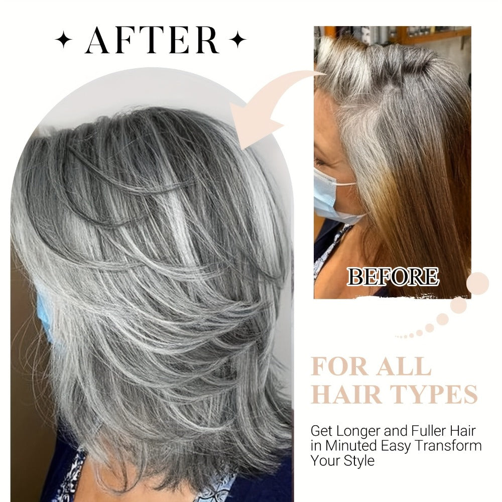 Women's Wig - Grey Bob Mullet with Curtain Bangs for - 14 Inch Short Layered Wavy Light - product detail view 5