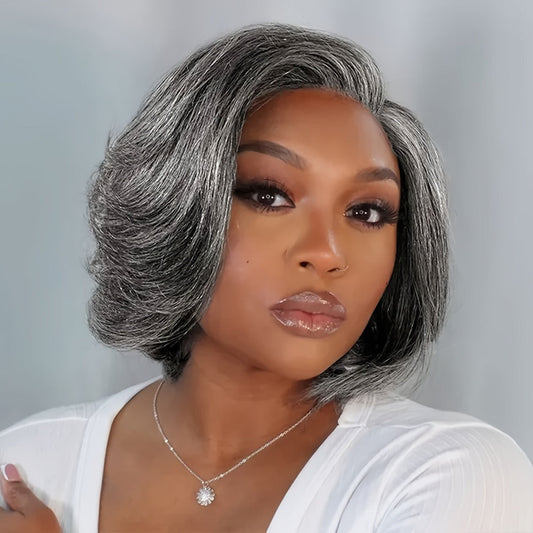 Women's Wig - Grey Pixie Cut | Silvery Straight Bob with Bangs, 12 Inch Highlight - main product view