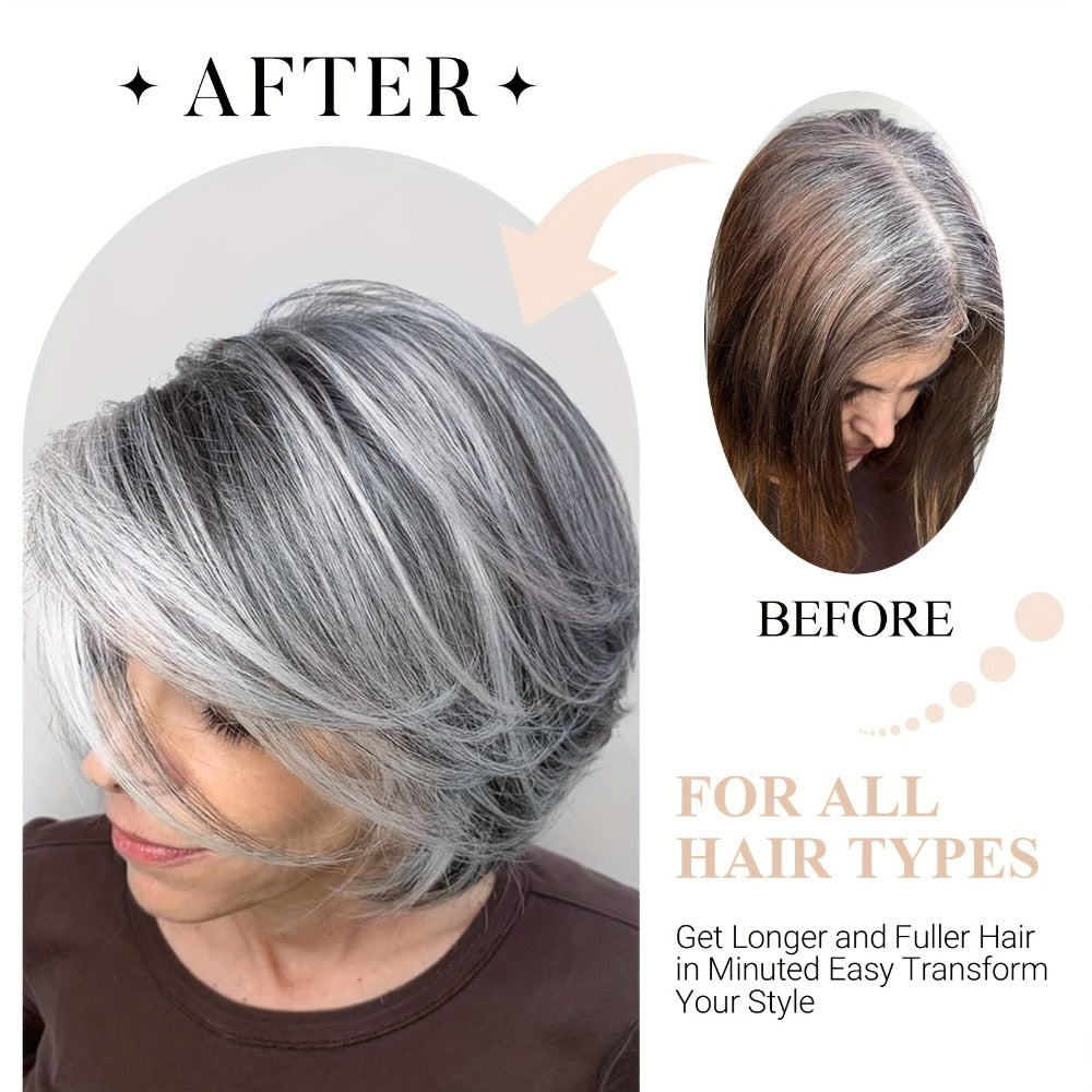 Women's Wig - Grey Pixie Cut | Silvery Straight Bob with Bangs, 12 Inch Highlight - product detail view 5