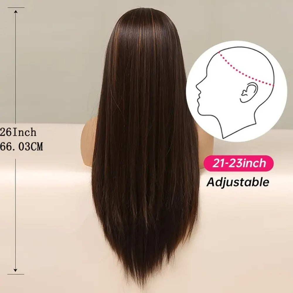 Women's Wig - Headband Long Straight 26 Inch for - Brown Golden Highlight Natural Hair - product detail view 5
