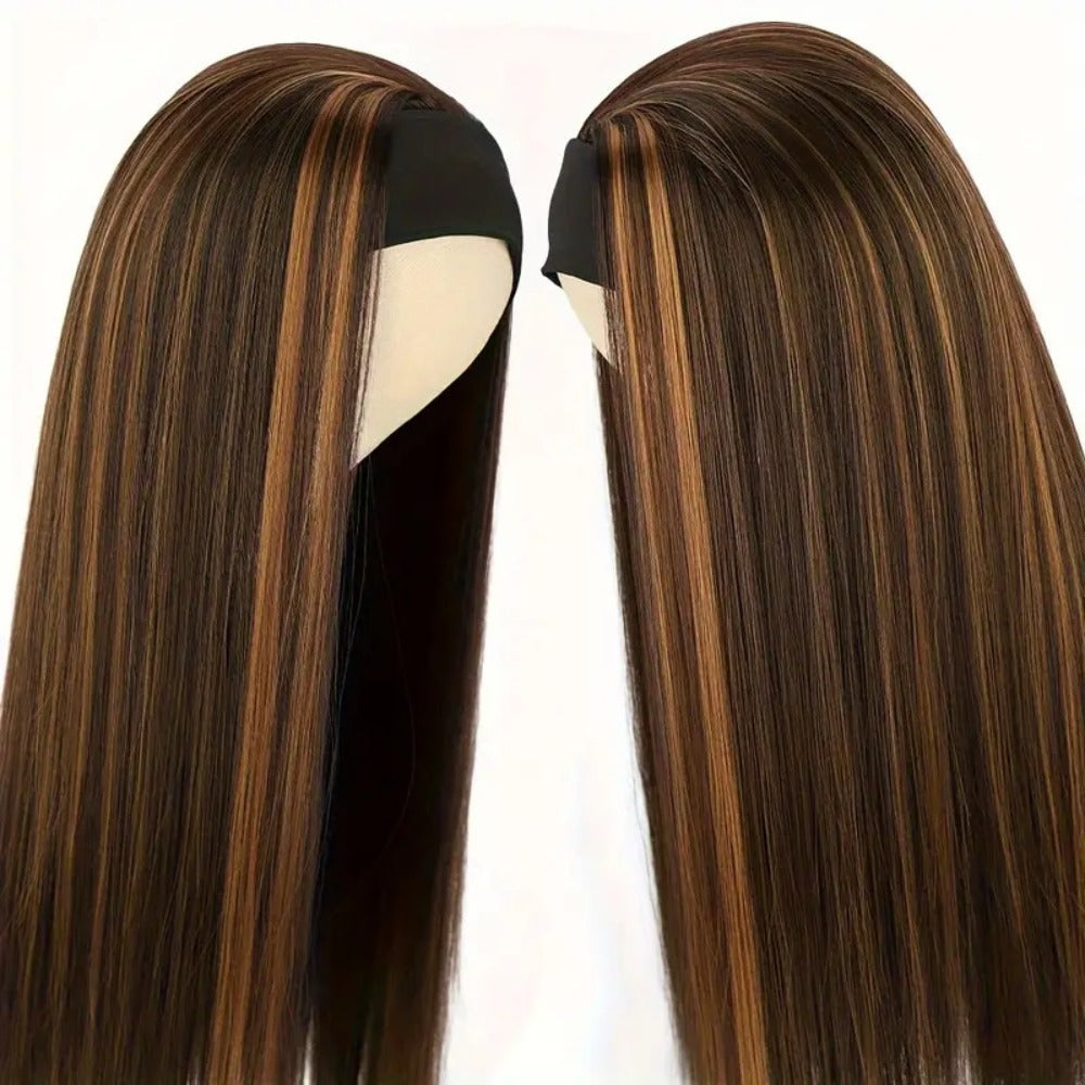 Women's Wig - Headband Long Straight 26 Inch for - Brown Golden Highlight Natural Hair - product detail view 7
