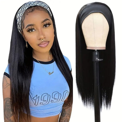 Women's Wig - Headband Long Straight 26 Inch for - Brown Golden Highlight Natural Hair - product detail view 8