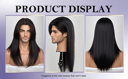 Women's Wig - Long Straight Layered for & Men - 28 Inch Glueless No Glue Heat Resistant - product detail view 12
