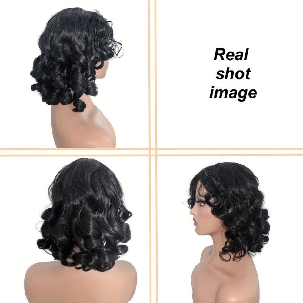 Women's Wig - 's Short Wavy 12 Inch High Temperature Synthetic Fiber Roll Curl with Rose - product detail view 4