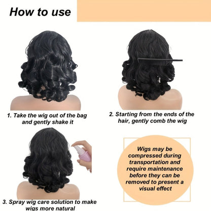Women's Wig - 's Short Wavy 12 Inch High Temperature Synthetic Fiber Roll Curl with Rose - product detail view 6