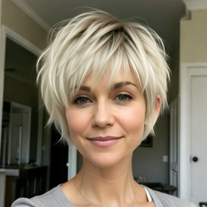 Women's Wig - Short Pixie Cut for - 8 Inch Silvery Grey Heat Resistant Synthetic Hair - main product view