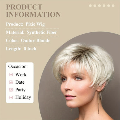 Women's Wig - Short Pixie Cut for - 8 Inch Silvery Grey Heat Resistant Synthetic Hair - product detail view 2