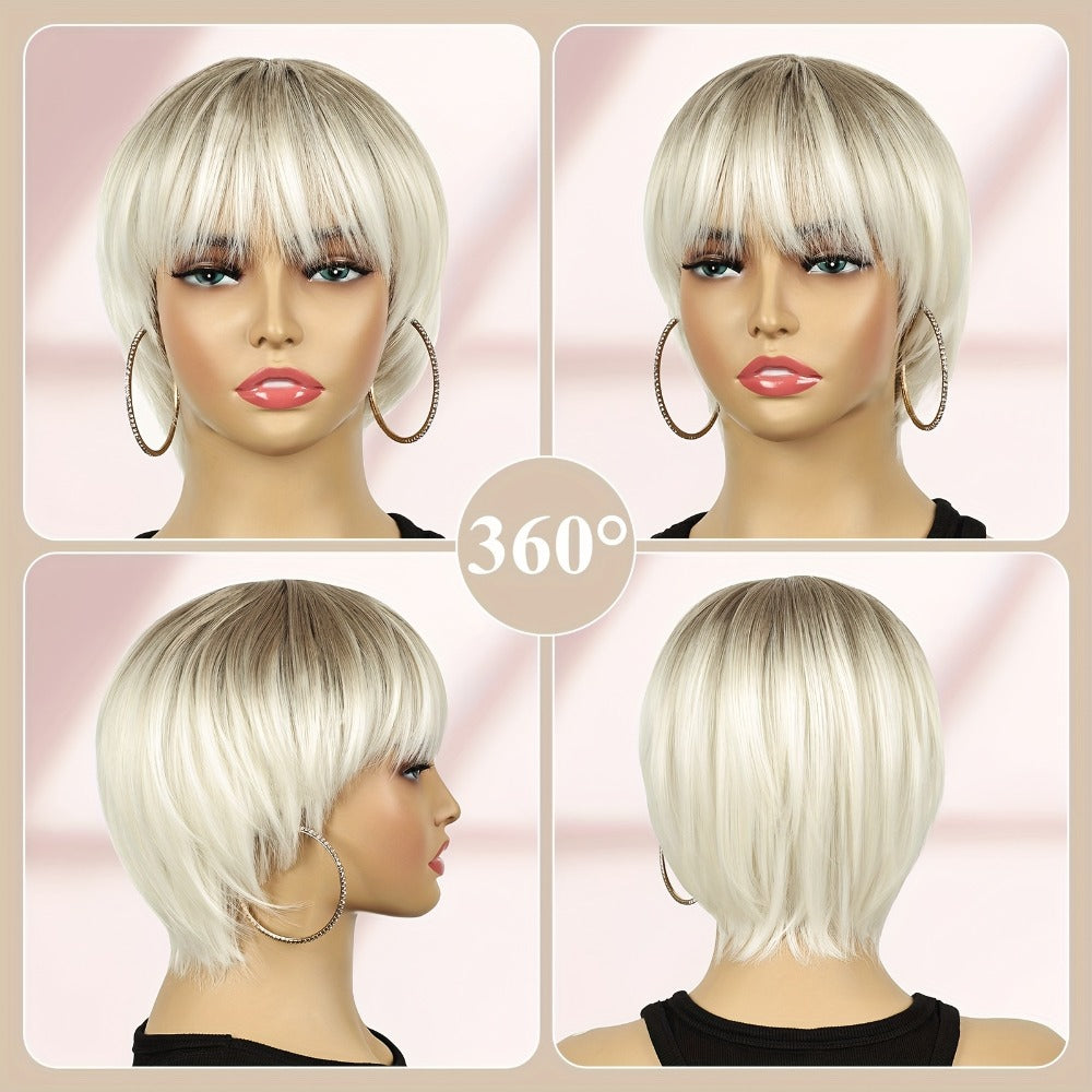 Women's Wig - Short Pixie Cut for - 8 Inch Silvery Grey Heat Resistant Synthetic Hair - product detail view 3