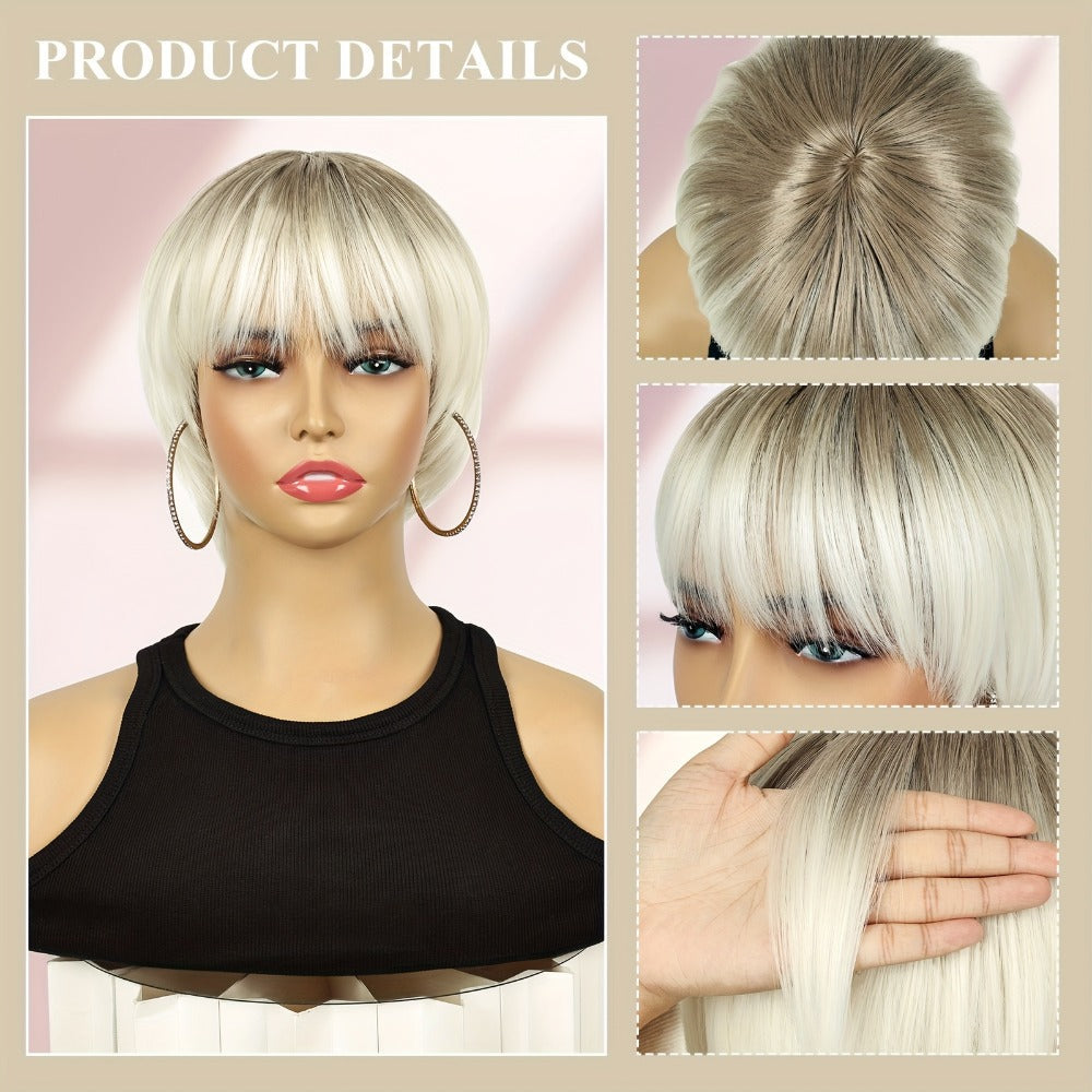 Women's Wig - Short Pixie Cut for - 8 Inch Silvery Grey Heat Resistant Synthetic Hair - product detail view 6