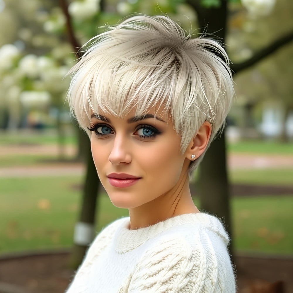 Women's Wig - Short Pixie Cut for - 8 Inch Silvery Grey Heat Resistant Synthetic Hair - product detail view 7