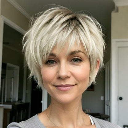 Women's Wig - Short Pixie Cut for - 8 Inch Silvery Grey Heat Resistant Synthetic Hair - product detail view 8