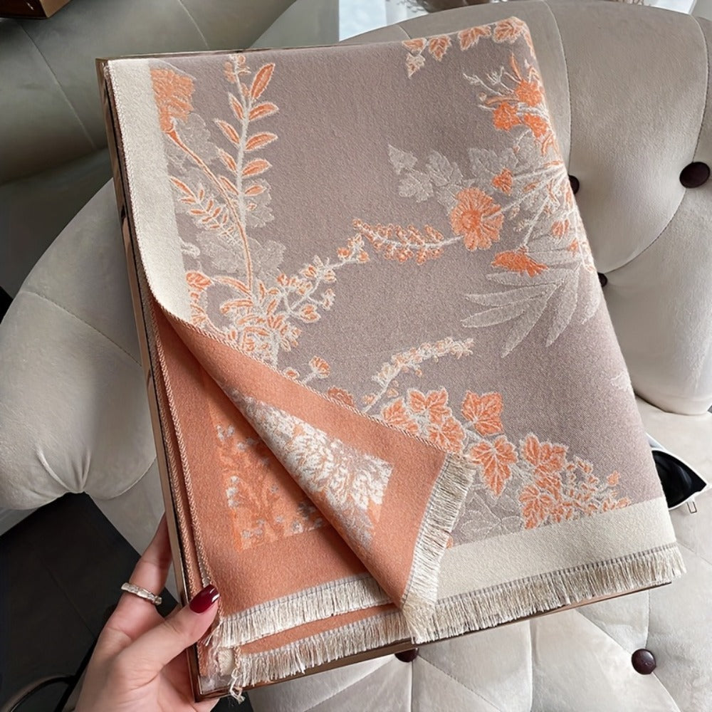 Scarf for Women - Bohemian Floral Print Cashmere for Warm Thick Long Shawl Wrap, Jacquard - product detail view 3