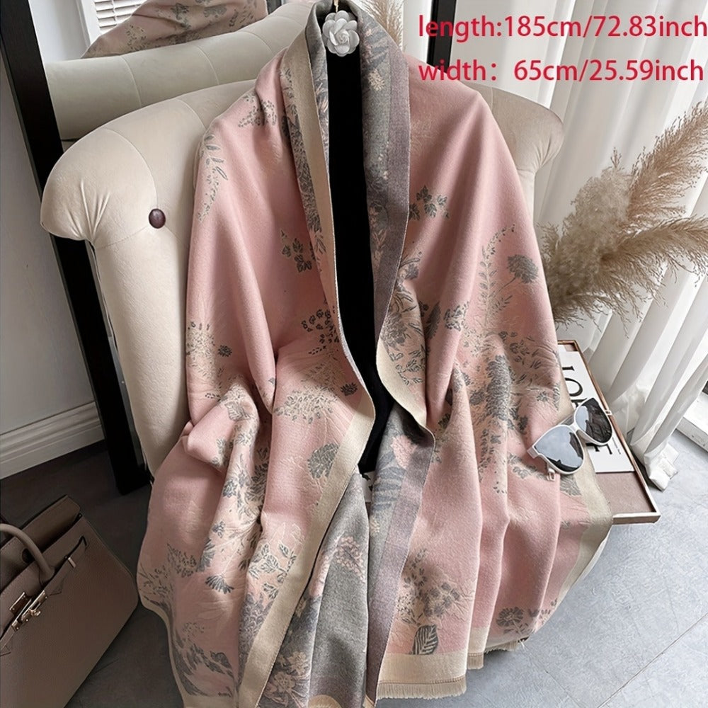 Scarf for Women - Bohemian Floral Print Cashmere for Warm Thick Long Shawl Wrap, Jacquard - product detail view 5