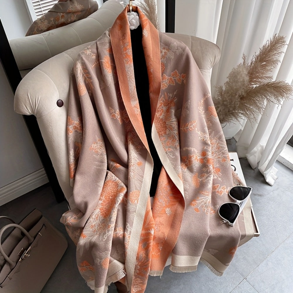 Scarf for Women - Bohemian Floral Print Cashmere for Warm Thick Long Shawl Wrap, Jacquard - product detail view 6