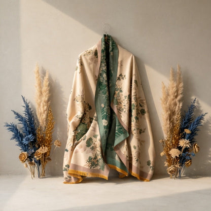 Scarf for Women - Bohemian Floral Print Cashmere for Warm Thick Long Shawl Wrap, Jacquard - product detail view 8