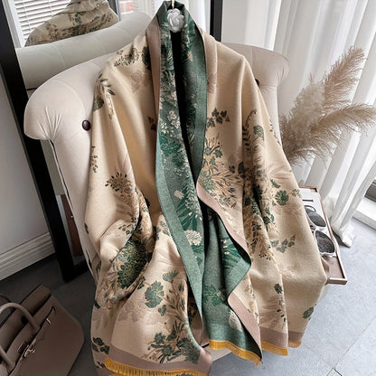 Scarf for Women - Bohemian Floral Print Cashmere for Warm Thick Long Shawl Wrap, Jacquard - product detail view 10