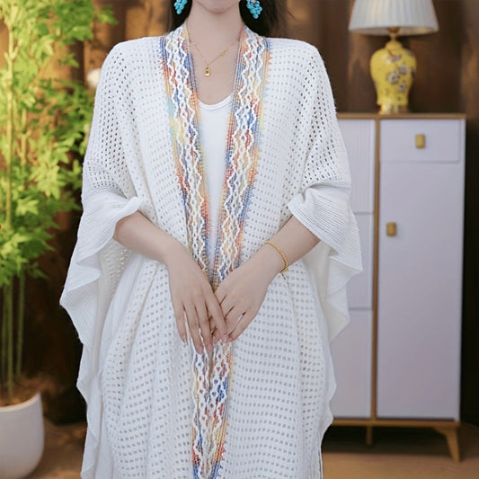 Scarf for Women - Boho Ruffle Shawl for - Hollowed Out Color Stripe Fringe Wrap , Ethnic - main product view
