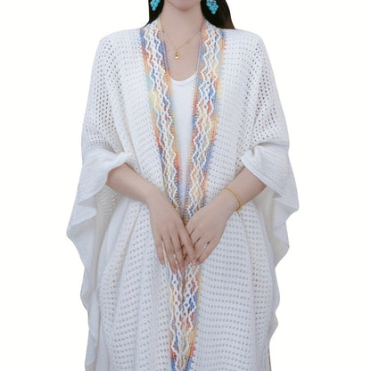 Scarf for Women - Boho Ruffle Shawl for - Hollowed Out Color Stripe Fringe Wrap , Ethnic - product detail view 6