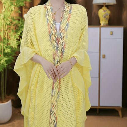 Scarf for Women - Boho Ruffle Shawl for - Hollowed Out Color Stripe Fringe Wrap , Ethnic - product detail view 9