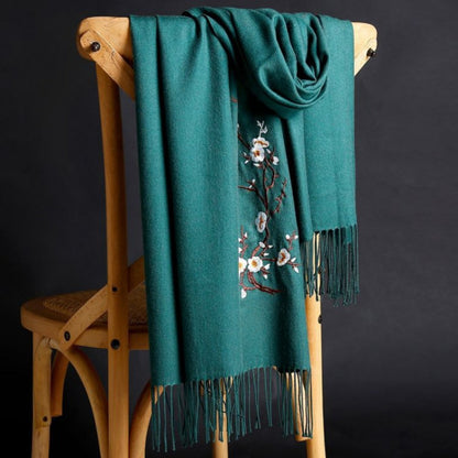 Scarf for Women - Cashmere Embroidered Ethnic Tassel Shawl Warm Neck Warmer Vintage Solid - product detail view 11